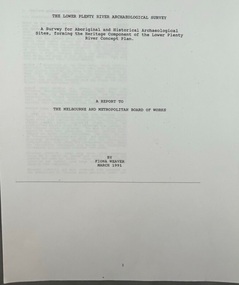 Book - Article, Fiona Weaver, Lower Plenty River Archaeological Survey by Fiona Weaver [excerpt], 1991