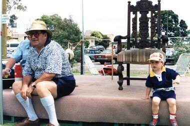 Photograph, Faye Lamb, Christmas picnics at Heidelberg Golf Club - Santa's chair, 1990
