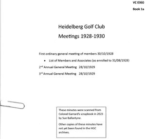 Document - Annual Report, Heidelberg Golf Club, 1928-30: The Heidelberg Golf Club, Lower Plenty, 1929