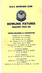 Card - Program, Heidelberg Golf Club Bowling Club, Heidelberg Golf Club Bowling Club: Bowling Fixtures: Season 1963-64, 1963