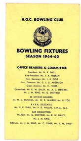 Card - Program, Heidelberg Golf Club Bowling Club, Heidelberg Golf Club Bowling Club: Bowling Fixtures: Season 1964-65, 1964