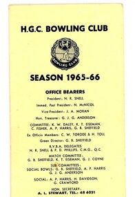 Card - Program, Heidelberg Golf Club Bowling Club, Heidelberg Golf Club Bowling Club: Season 1965-66, 1965