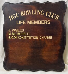 Memorabilia - Honour Board, Heidelberg Golf Club Bowling Club: Life Members, 2004