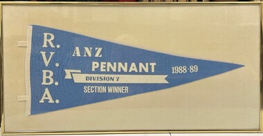 Memorabilia - Framed Pennant Flag, Heidelberg Golf Club Bowling Club: R.V.B.A. - ANZ Pennant. Division 7, section winner, 1988-89, 1989