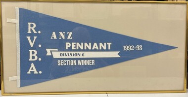 Memorabilia - Framed Pennant Flag, Heidelberg Golf Club Bowling Club: R.V.B.A. - ANZ Pennant. Division 6, section winner, 1992-93, 1993