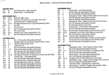 Booklet - Calendar, Bowls Victoria, Bowls Victoria: Events calendar, 2014-2015, 2014