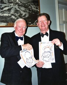 Photograph, Heidelberg Golf Club, Heidelberg Golf Club: 75th anniversary dinner - members with their caricatures, 16/08/2003