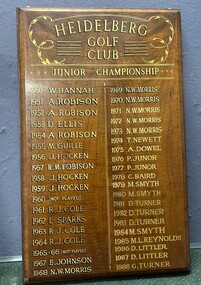 Award - Honour Board, Heidelberg Golf Club: Junior Championship, 1950