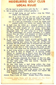 Card - Score Card, Heidelberg Golf Club, 1950s