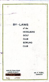 Booklet, Heidelberg Golf Club, By-laws of the Heidelberg Golf Club Bowling Club, Before 1966