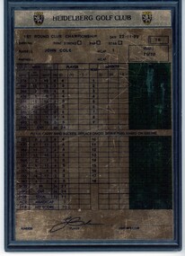 Memorabilia - Commemorative Plaque, Heidelberg Golf Club, John Cole: Course record 1992, 22/10/1992