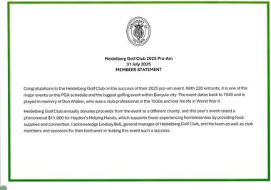 Document - Statement, Vicki Ward, Heidelberg Golf Club 2025 Pro-Am: Member Statement by Vicki Ward MP, 2025