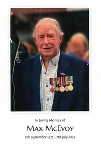 Pamphlet, Le Pine Funerals, In loving memory of Max McEvoy 1925-2023, 2023