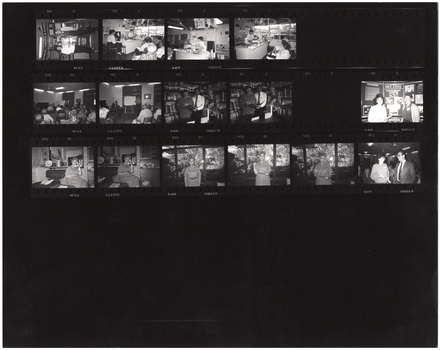 B&W proof sheet containing proofs of several photos from various events.