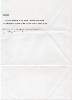 COL digital scan of a note found in an envelope with a photo. The notes includes instructions for captions for two photos.