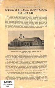 Booklet, South Australian Railways Institute Magazine, Centenary of the Adelaide and Port Railway 21st April 1956, 1956