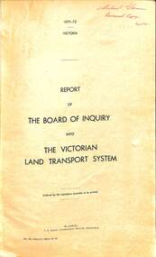 Book, Board of Inquiry, Report of The Board of Inquiry into The Victorian Land Transport System, 1972