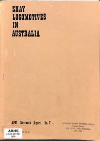 Book, Winzenreid, Arthur, Shay Locomotives in Australia, 1982