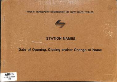 Book, New South Wales Public Transport Commission, Station Names Public Transport Commission of New South Wales, 1965