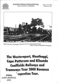 Book, Australian Railway Historical Society Victorian Division, The Westernport, Wonthaggi, Cape Patterson and Kilcunda Coalfields Railways and Tramways Year 2000 Bonanza Inspection Tour, 2000