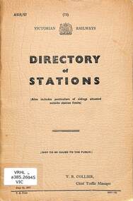 Book, Victorian Railways, Directory of Stations Victorian Railways, 1957