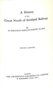 Book, Barclay-Harvey, Sir Malcolm, A History of the Great North of Scotland Railway