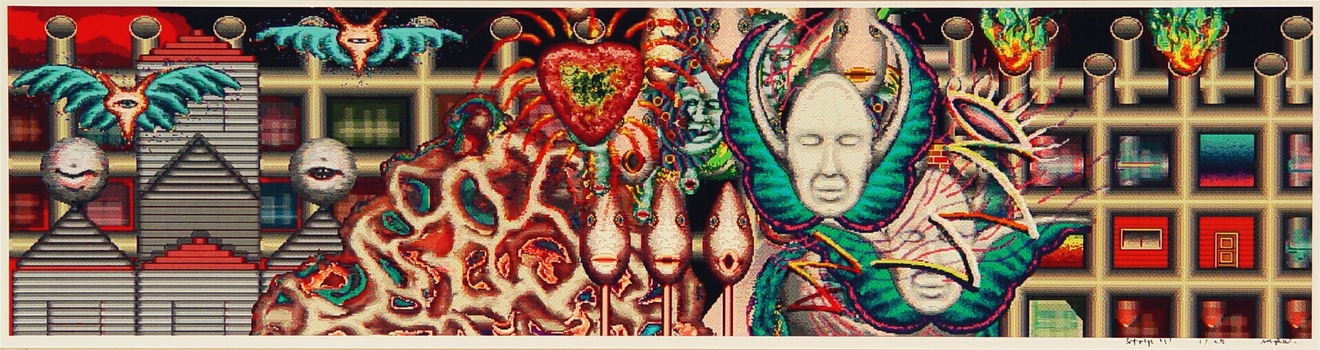 A surreal digital print of monsters.