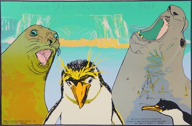 A print of a seal, penguin, elephant seal and cormorant 