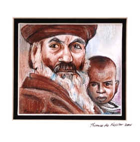 Drawing of a bearded man with a child.