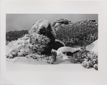 Black and white photograph of alpine landscape