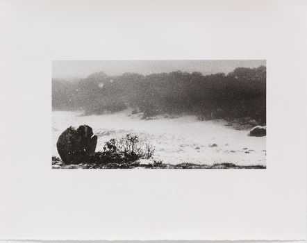 Black and white photograph of alpine landscape