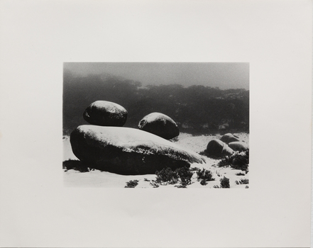 Black and white photograph of alpine landscape