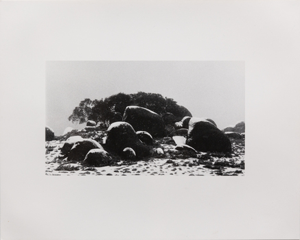 Black and white photograph of alpine landscape