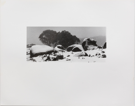 Black and white photograph of alpine landscape