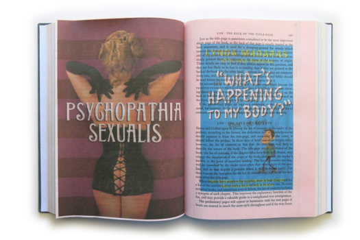 The Country Justice open to a page featuring an image of a woman in lingerie with the words psychopathia sexualis