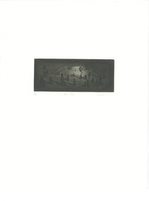 Print of three shadowy armless figure, dancing in a stylised dark forest.