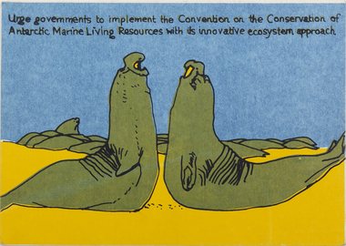 Two Weddell Seals facing towards each other in the centre of the image.