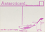 Rear of a post card. Divided into two halves by a pink line in the centre. In the top right corner is the outline of a small pink square for a stamp. Along the bottom of the card, there is a drawing of a seal in the centre, and a penguin on the right.