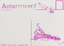 Rear of a post card. Divided into two halves by a pink line in the centre. In the top right corner is the outline of a small pink square for a stamp. On the top and on the bottom of the right half of the card, are drawings of squid.