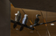 Three cormorant sculptures on a metal pole 