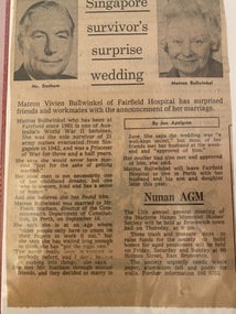 Newspaper - Newspaper clipping, Jan Apelgren, Singapore survivor's surprise wedding, [ca. Sept-Dec 1977]