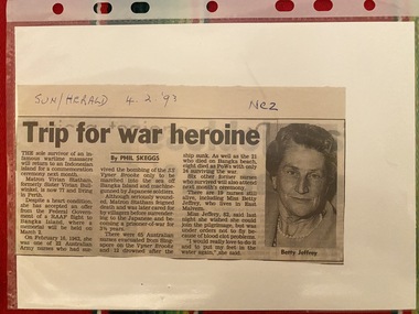 Newspaper - Newspaper clipping, Phil Skeggs, Trip for war heroine, [4, February 1993]