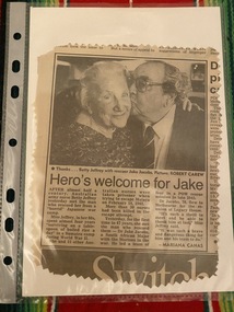 Newspaper - Newspaper clipping, Mariana Canas, Hero's welcome for Jake, [Wednesday, 13 May, 1992]