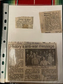 Newspaper - Newspaper clipping, History's anti-war message, [July 31.1990]