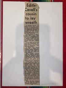 Newspaper - Newspaper clipping, Edith Cavell's cousin to lay wreath, [unknown]