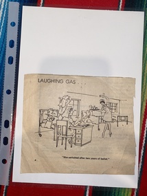 A drawing depicting a nurse dancing on the tips of her toes watched by a patient in bed and two other nurses.