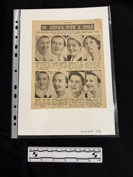 Clipping from a bulletin showing photographs of eight women (head and necks), all in nurses uniforms smiling.  Underneath photos are brief captions.