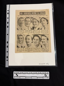 Clipping from a bulletin showing photographs of eight women (head and necks), all in nurses uniforms smiling.  Underneath photos are brief captions.