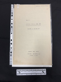 Seven single sided foolscap copied typewritten document held together with a white plastic paper clip.  Title and bibliographical details of document are visible as well as handwritten annotations.