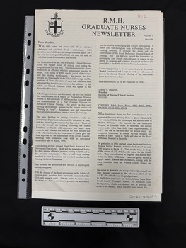 Bi-folded A3 into A4 newsletter with two columns of text and a logo at the top of the front page.